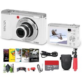 Minolta MNB5Z 56MP Dual Lens Point & Shoot Digital Camera with 5X Optical Zoom & 5K Ultra HD Video Bundle with 64GB Memory Card + Vlogger Tripod + Bag + Cleaning Kit + More Accessories (White)