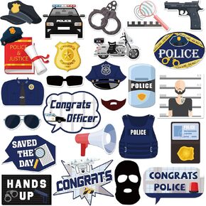 Congrats Officer Photo Booth Props, Police Photoshoot Future Officer Party Photography Props Police Academy Graduation Centerpiece Sticks Decorations 25 PCS