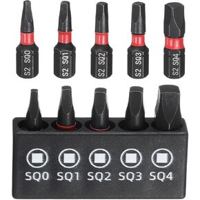 HARFINGTON 5pcs Square Screwdriver Bit Set SQ0 SQ1 SQ2 SQ3 SQ4 S2 Steel 1/4" Hex Shank Magnetic Power Drill Bits with Bit Holder