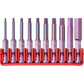 PB Swiss Tools Hex Bit Block PB E6.713 CN | 100% Swiss Made | 10-Piece Bit Set with 10 Long E6 1/4" PrecisionBits, Sized 1.5-8 mm