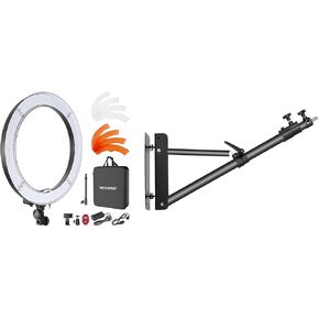 Neewer 18 Inch Ring Light with Wall Mounting Boom Arm, 55W Dimmable 5500K Light with 240 LEDs Color Filter, Soft Tube and Carrying Bag for YouTube TikTok Selfies Video Photography