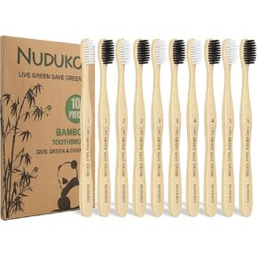 Biodegradable Bamboo Toothbrushes, 10 Piece BPA Free Soft Bristles Toothbrushes, Natural, Eco-Friendly, Green and Compostable