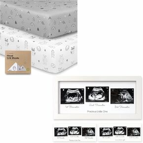 KeaBabies 2-Pack Organic Crib Sheets for Boys, Girls and Sonogram Picture Frame - Jersey Fitted Crib Sheet - Trio Ultrasound Picture Frames for Mom to Be Gift - Baby Crib Sheets Neutral