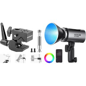 NEEWER MS150C RGBWW LED Video Light 2.4G/APP Control with Super Clamp, 150W Metal Mini RGB COB Continuous Lighting Bowens Handheld Spotlight 2700K-6500K, 16600lux/1m, CRI97+/TLCI98+,17 Effects, RGBCW