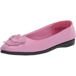 AmeriMark Classic Women Slip-On Rose Ballet Flat – Ladies Comfortable No-Skid Arch Support Dress Shoe with Floral Accents