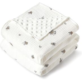 JELLYMONI Micro Soft Plush Baby Blanket for Unisex Boys Girls, 1 Pack Muslin Cotton Minky Blanket with Soothing Raised Dots, Double Layer Bed Throws for Baby Crib, 30x40 Inches