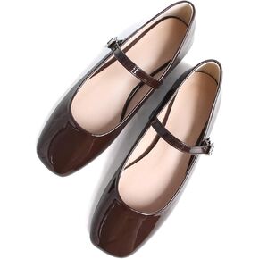 Stunner Women's Red Mary Jane Flats Retro Square Toe Soft Ballet Flats Comfort Double Line Strap Wedding Dressy Flats