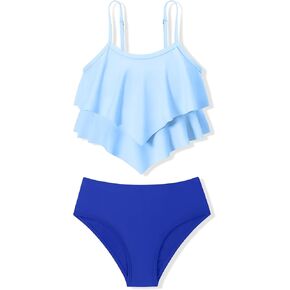 oklady Girls Swimsuit 2 Piece Bikini Set Tiered Ruffled Girls Bathing Suit Adjustable Straps Girls' Swimwear in Kuwait