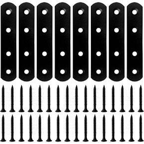 10PCS 9.72" x 0.75" Black Straight Flat Brace, Stainless Steel Sturdy Bracket, Metal Strap for Wood Furniture Chair with 80PCS Screws