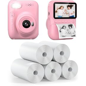 Kids Camera Instant Print and Kids Instant Camera Refill Print Paper-5 Rolls, Christams Birthday Gifts for Girls Boys Age 3-12