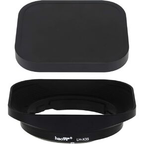Haoge LH-X35 Bayonet Square Metal Lens Hood and Cap-HG-B Square Metal Cover Cap for Fujifilm Fuji Fujinon XF35mmF2 XF 35mm f/2 R WR XC 35mm F2 and XF23mmF2 XF 23mm f2 R WR Lens Replaces LH-XF35-2