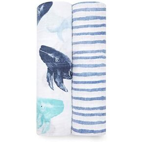 aden + anais Boutique 100% Organic Cotton Muslin Swaddle, Breathable Baby Blanket, Ideal for Boys, Girls, Newborns, Babies & Infants, Receiving Blanket, Soft and Lightweight Wrap, 2 Pack, Sailing Seas