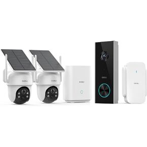 AOSU Solar Security Cameras Wireless Outdoor, 2 Cam Kit 5MP Doorbell Camera Wireless, No Subscription, No Monthly Fee.