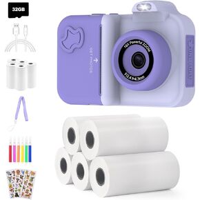 Kids Camera Instant Print Selfie Digital Camera with Total 10 Rolls of Printing Pater