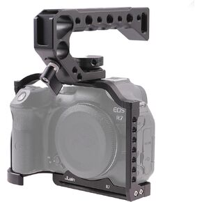 EOS R7 Camera Cage with Top Handle for Canon EOS R7 Cage with Quick Release Plate for Arca Stand, Cold Shoe, NATO Rail and 1/4" & 3/8" Threaded Holes