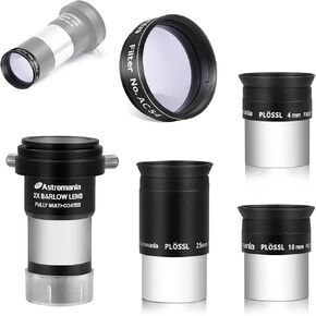Astromania 1.25" Color/Planetary Moon Filter #AC54 - Bundle with - 1.25" Plossl Eyepieces 4 10 25mm with 2X Barlow