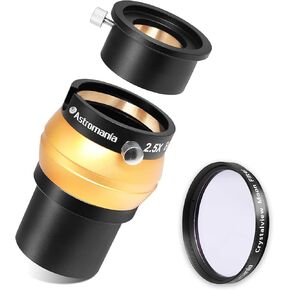 Astromania 2" Crystalview Moon Filter - Bundle with - 2" 2.5X Barlow Lens
