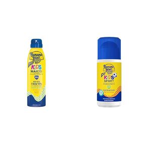 Banana Boat Kids Max Protect & Play Sunscreen Spray SPF 100, 6oz and Sport Sunscreen Roll On Lotion SPF 60, 2.5oz Bundle