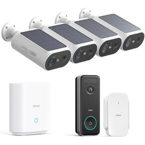 كاميرا AOSU Solar Security Cameras Outdoor & Doorbell Wireless ， 2Mins DIY التثبيت ، لا توجد كاميرات اشتراك لنظام أمن المنزل ،