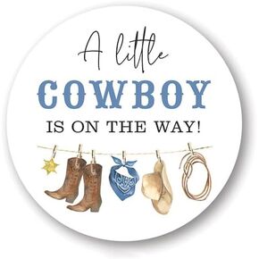 A Little Cowboy is On The Way Baby Shower Favor Stickers - 60 Labels