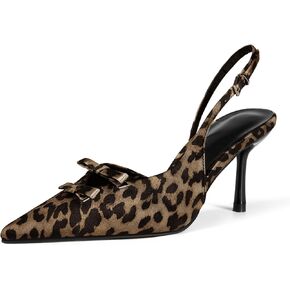 baobeijiadao Womens Pointed Toe Pumps Slingback Bow Stiletto Heels Closed Toe Heeled Sandals Slip On Dress Shoes for Women