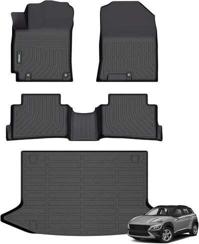 ANBINGO®- سجادات أرضية مخصصة لسيارة Hyundai Kona 2024 2025 (بدون طراز كهربائي) حماية من جميع الأحوال الجوية TPE مقاومة للماء ومضادة للانزلاق بطانات أرضية السيارة للصف الأول والثاني - أسود in Saudi Arabia