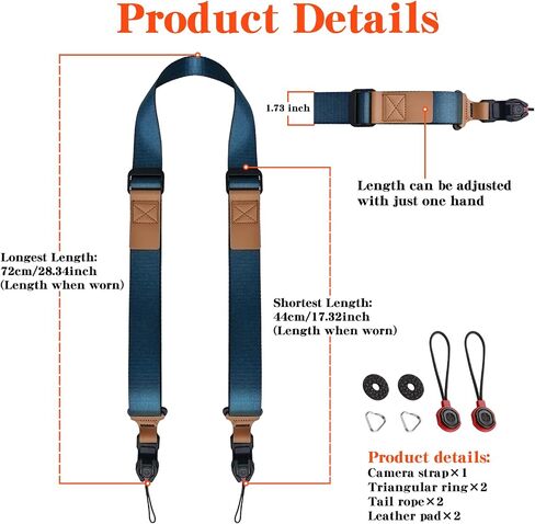 Quick Release Camera Strap - Compatible for Peak Design Buckle 1.73 inch Wide Adjustable Length 198 lbs Load Capacity for DSLR Mirrorless Cameras Outdoor & Professional Photography（Blue） in Kuwait