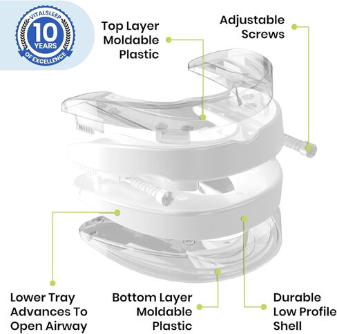 واقيات الفم المضادة للشخير من VitalSleep، مقاسات رجالية، قطعتين، جهاز شخير قابل للتعديل، حل للشخير مصنوع في الولايات المتحدة الأمريكية، واقي الفم للشخير من أجل نوم أفضل in Kuwait