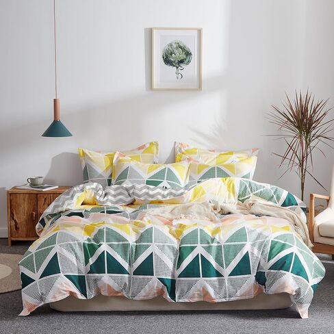 3 Piece Duvet Cover Set Queen (1 All Season Design Summer Duvet Cover + 2 Pillow Shams) with Colorful Dots, 800 - TC Comforter Cover with Zipper Closure, 4 Corner Ties - Pink Gray Yellow Circles in Kuwait