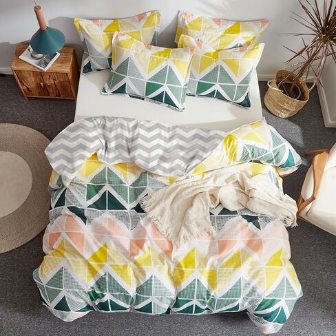 3 Piece Duvet Cover Set Queen (1 All Season Design Summer Duvet Cover + 2 Pillow Shams) with Colorful Dots, 800 - TC Comforter Cover with Zipper Closure, 4 Corner Ties - Pink Gray Yellow Circles in Kuwait