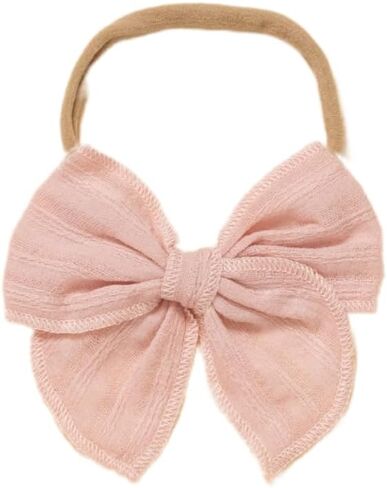 Little Poppy Co. Bows Handmade Claire Bow - Solid Embroidered Stripe, Premium Stylish Accessories for Girls & Babies (Mustard, Original Nylon) in Saudi Arabia