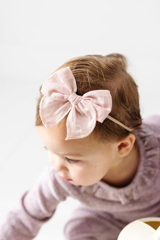 Little Poppy Co. Bows Handmade Claire Bow - Solid Embroidered Stripe, Premium Stylish Accessories for Girls & Babies (Mustard, Original Nylon) in Saudi Arabia