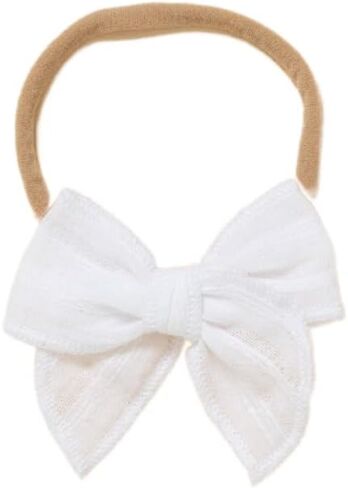 Little Poppy Co. Bows Handmade Claire Bow - Solid Embroidered Stripe, Premium Stylish Accessories for Girls & Babies (Mustard, Original Nylon) in Saudi Arabia