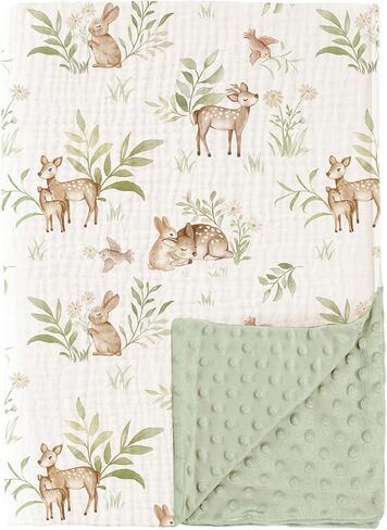 Konssy Baby Blankets for Unisex Boys Girls, Super Soft Nursery Minky Blankets with Muslin Cotton Front and Dotted Fleece Backing, Printed Bed Throws Newborn in Saudi Arabia