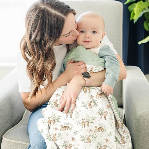 Konssy Baby Blankets for Unisex Boys Girls, Super Soft Nursery Minky Blankets with Muslin Cotton Front and Dotted Fleece Backing, Printed Bed Throws Newborn in Saudi Arabia