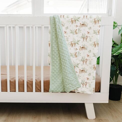 Konssy Baby Blankets for Unisex Boys Girls, Super Soft Nursery Minky Blankets with Muslin Cotton Front and Dotted Fleece Backing, Printed Bed Throws Newborn in Saudi Arabia