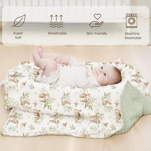 Konssy Baby Blankets for Unisex Boys Girls, Super Soft Nursery Minky Blankets with Muslin Cotton Front and Dotted Fleece Backing, Printed Bed Throws Newborn in Saudi Arabia