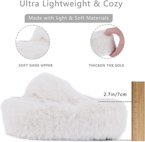 Fuzzy Slippers Women Cross Band Furry House Shoes Open Toe Bride Slippers Fluffy Slides for Girls High Heel Fur Women Sandals for Party Stylish Memory Foam Female Fuzzy Sandals in Saudi Arabia