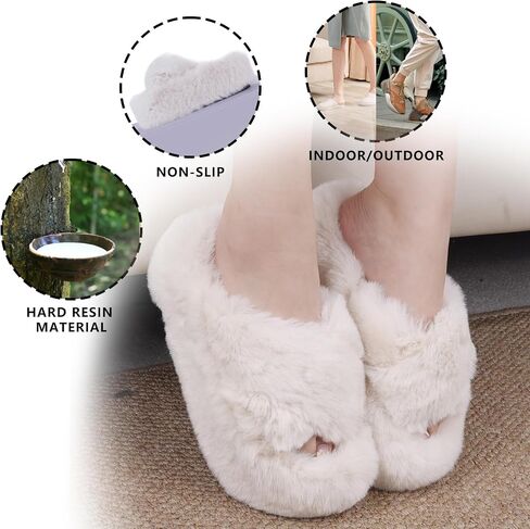 Fuzzy Slippers Women Cross Band Furry House Shoes Open Toe Bride Slippers Fluffy Slides for Girls High Heel Fur Women Sandals for Party Stylish Memory Foam Female Fuzzy Sandals in Saudi Arabia