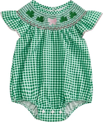 BemeyourBBs Newborn Baby Girl St Patricks Day Outfit Shamrock Bubble Romper Embroidery Cute Smocked Baby Girl Clothes in Saudi Arabia