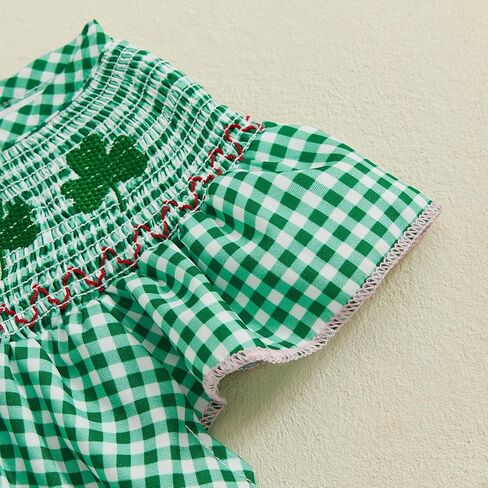 BemeyourBBs Newborn Baby Girl St Patricks Day Outfit Shamrock Bubble Romper Embroidery Cute Smocked Baby Girl Clothes in Saudi Arabia