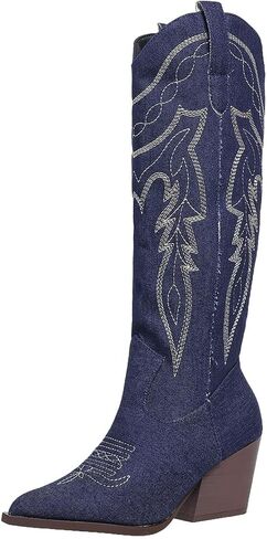 SelRoys Cowboy Boots for Women Cowgirl Embroidered Stitched Pointy Toe Chunky Heel Western Country Fashion Boots in Saudi Arabia