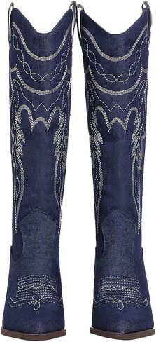 SelRoys Cowboy Boots for Women Cowgirl Embroidered Stitched Pointy Toe Chunky Heel Western Country Fashion Boots in Saudi Arabia