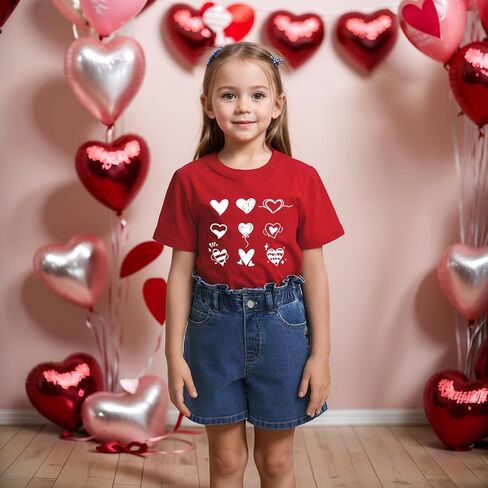 Boys Girls Valentines Day Love Heart Shirts Toddler Valentines Casual Funny T-Shirt Outfit 1-7 Years in Kuwait