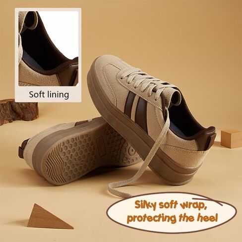 Women's Chunky Platform Sneakers - Retro Vintage Leather Casual Tennis Shoes- Thick Rubber Gum Sole Low Top Lace-Up Classic Walking Shoes in Saudi Arabia