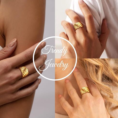 Non Tarnish Gold Ring Set: 3PCS Dainty Stackable Rings for Women Hypoallergenic 14K Gold Plated Thin Thumb Pinky Rings Wedding Band Ring for Women Gold Jewelry for Women Trendy Size 6/7/8/9/10 in Saudi Arabia