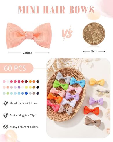 Jollybows Baby Bows Clips 2" Small Toddler Hair Bows 60pcs Mini Infant Barrettes for Babies Fine Hair Alligator Hair Clips in Gift in Saudi Arabia