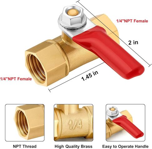1/4 بوصة صمام NPT ضاغط الهواء النحاس صمام الثقيلة صمام الخدمة الذكور والإناث مفتاح التبديل 1/4 NPT الأنابيب للاختراف (ذكر x أنثى 3pcs) in Kuwait