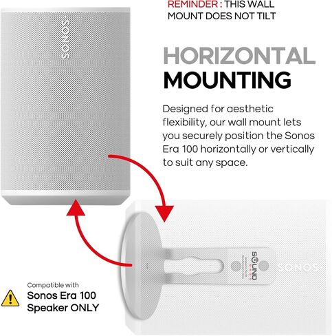 Sound Bass ERA100 Wall Mount Bracket, Low Profile, White, Twin Pack (2pcs) | Compatible with Sonos ERA100 & ERA 100 SL Speaker, Complete with All Fixing Hardware, Double, Pair in Saudi Arabia