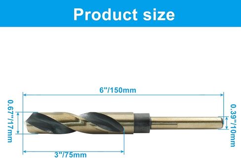 Bivethoi Reduced Shank Twist Drill Bits 17mm Black Nitride & Gold Titanium Coated High Speed Steel 4341 with 10mm Shank for Drilling Steel Plate in Saudi Arabia